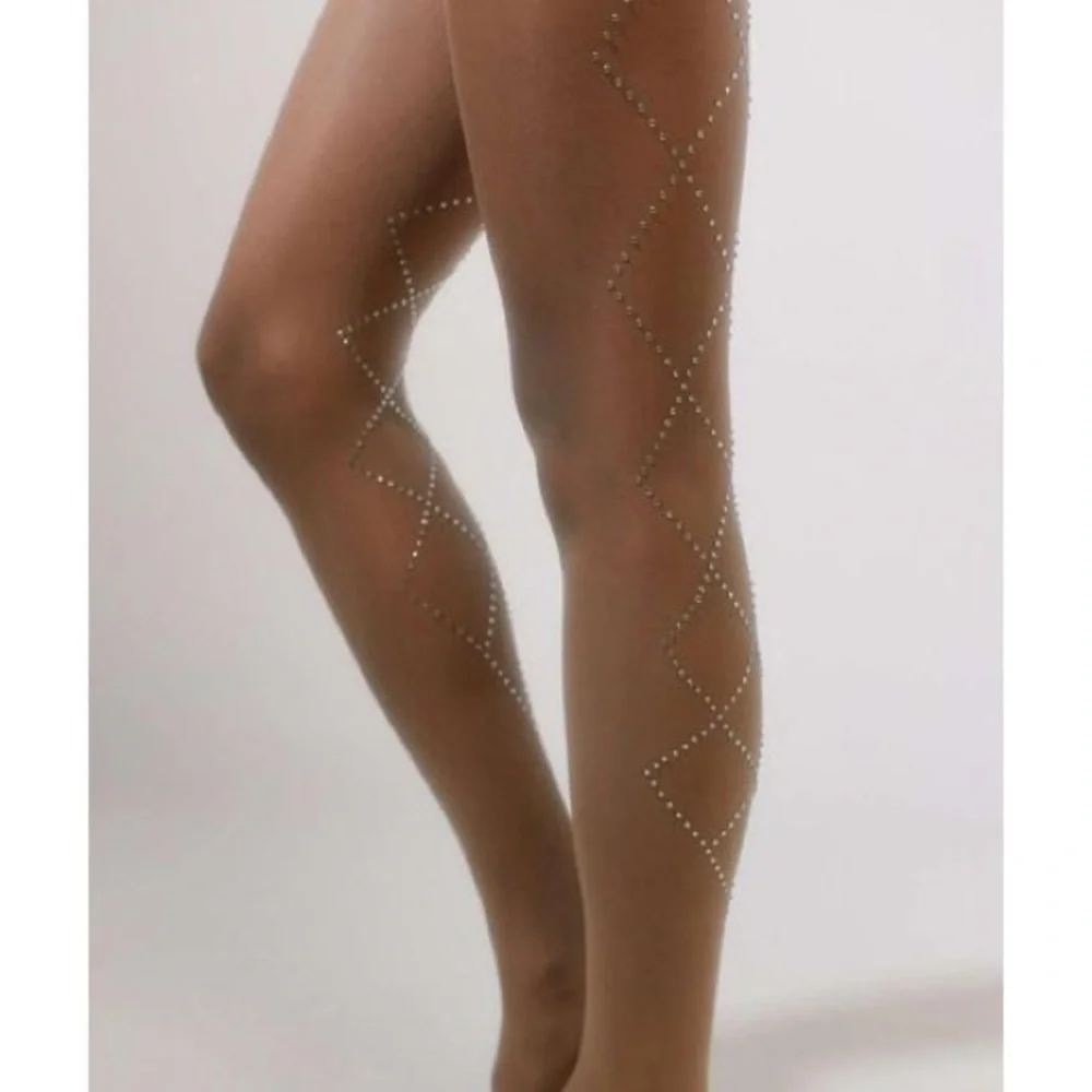 Urban Outfitters Rhinestone Argyle Print Neutral Tights